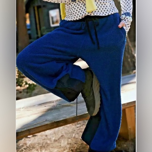 NWT Free People Movement Blue Cuddle Up Fleece Tie Waist Cozy Pants Joggers - Picture 5 of 9